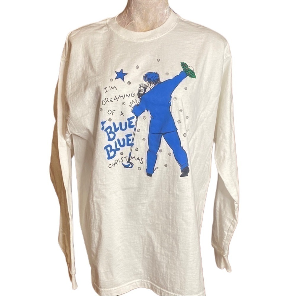 Vintage 80s long sleeve T-shirt I'm Dreaming of a Blue Christmas White Blue OS